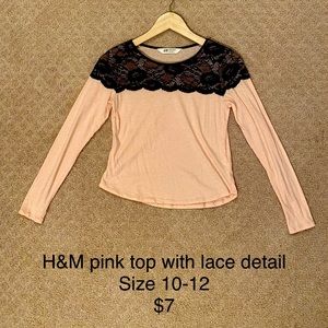 H&M girls pink top with lace detail